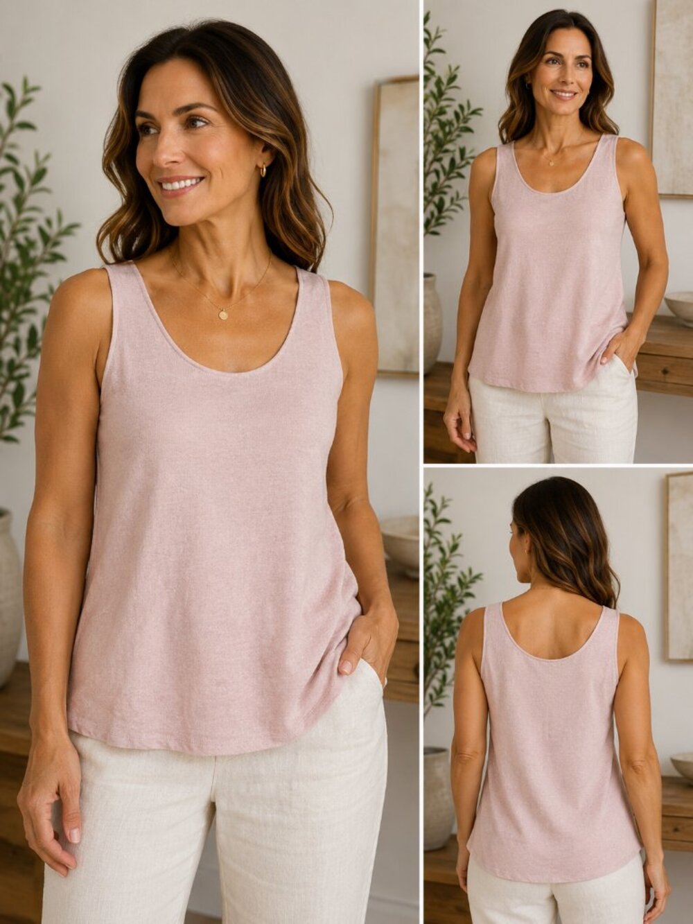 Eileen Fisher Pink Linen Silk Blend Sleeveless Tank Top Sz S